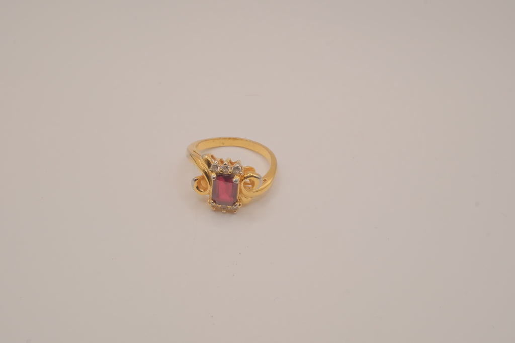 Vintage ornate emerald cut Red stone cocktail ring