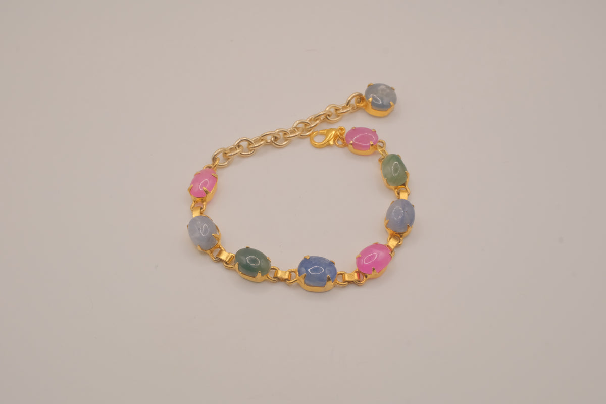 Vintage multi-color cabochon link bracelet