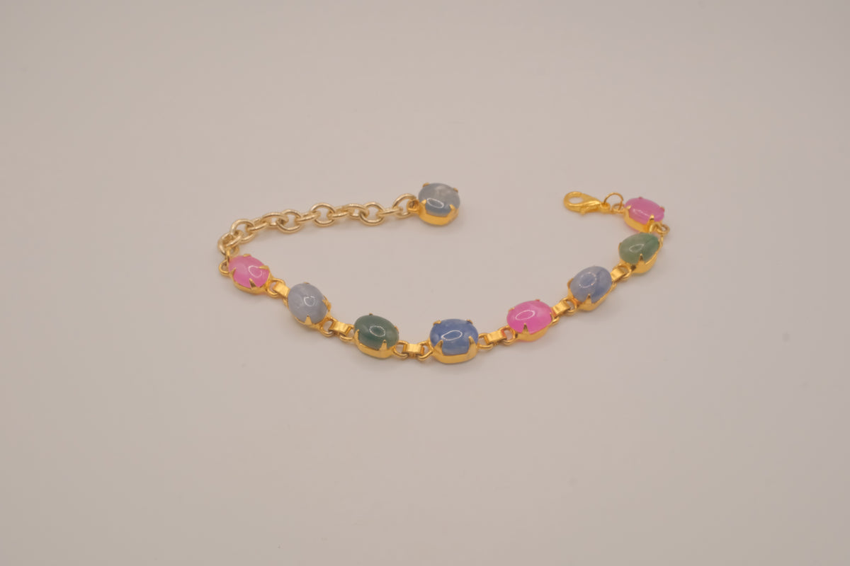 Vintage multi-color cabochon link bracelet