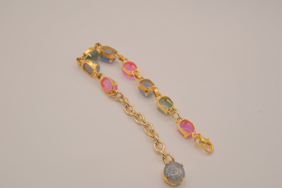 Vintage multi-color cabochon link bracelet
