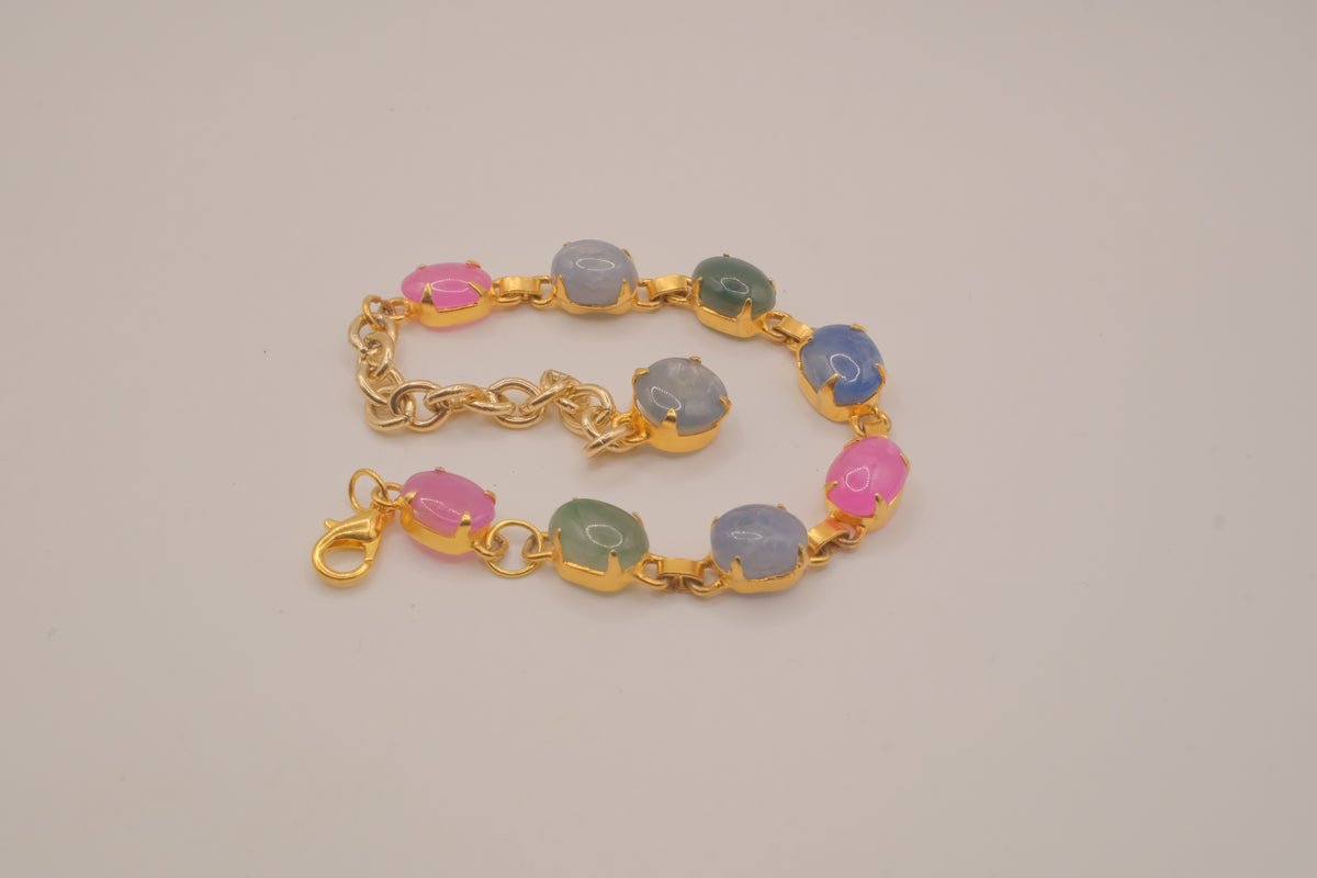 Vintage multi-color cabochon link bracelet