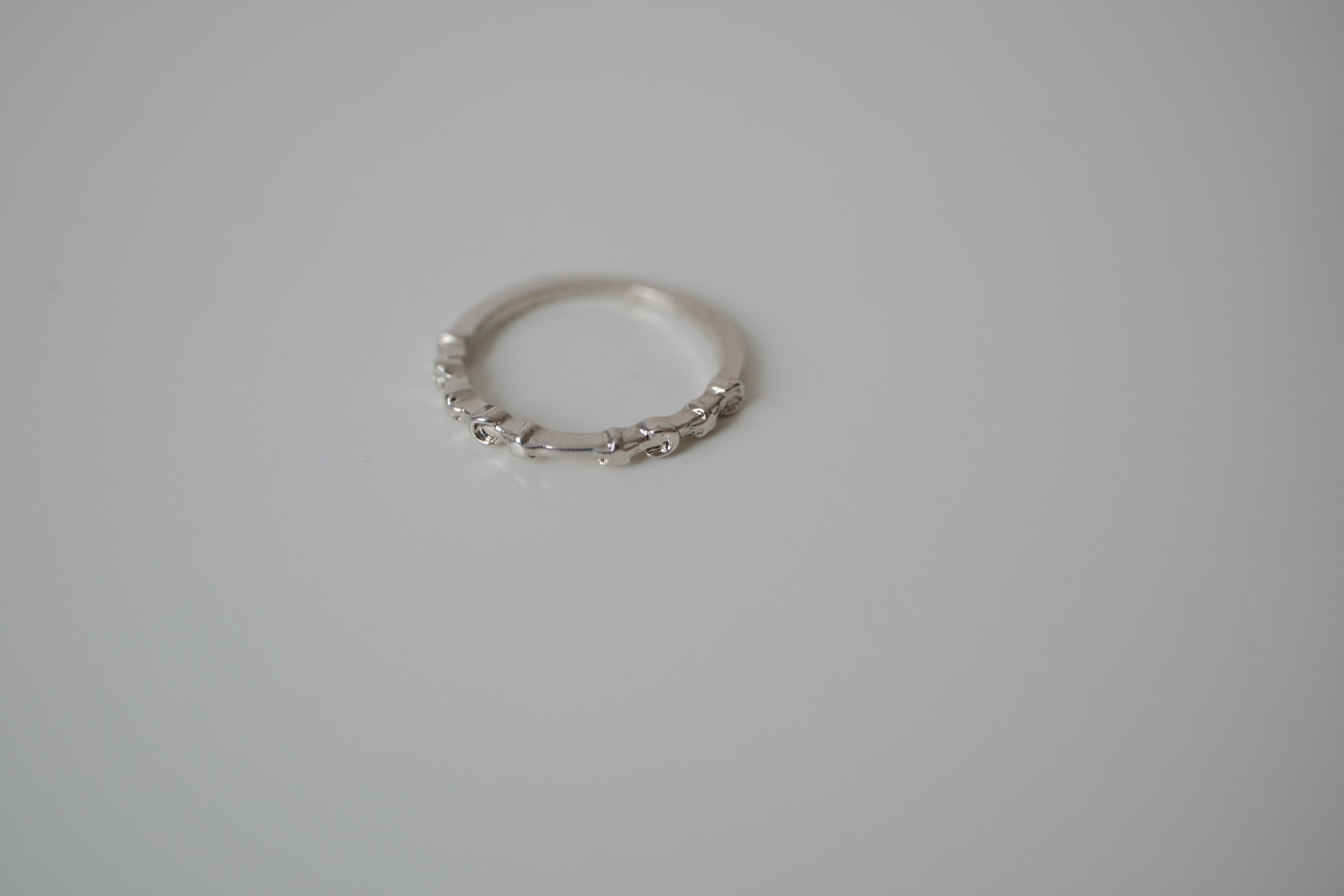 Delicate crescent and star silver tone ring