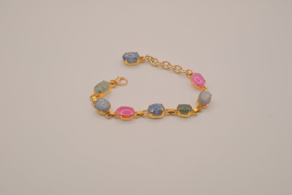 Vintage multi-color cabochon link bracelet (smaller size)