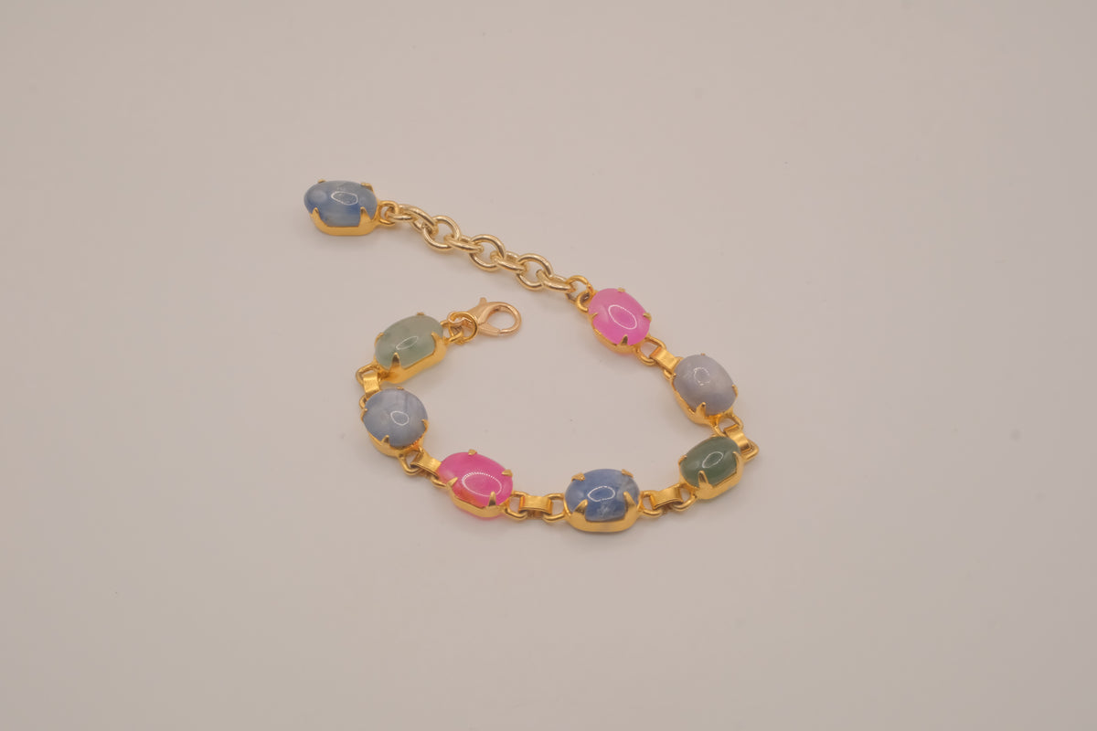 Vintage multi-color cabochon link bracelet (smaller size)