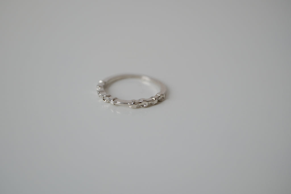 Delicate crescent and star silver tone ring