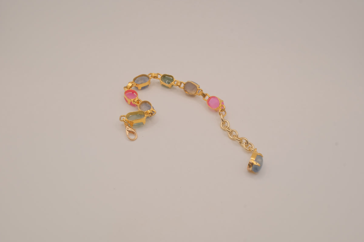 Vintage multi-color cabochon link bracelet (smaller size)