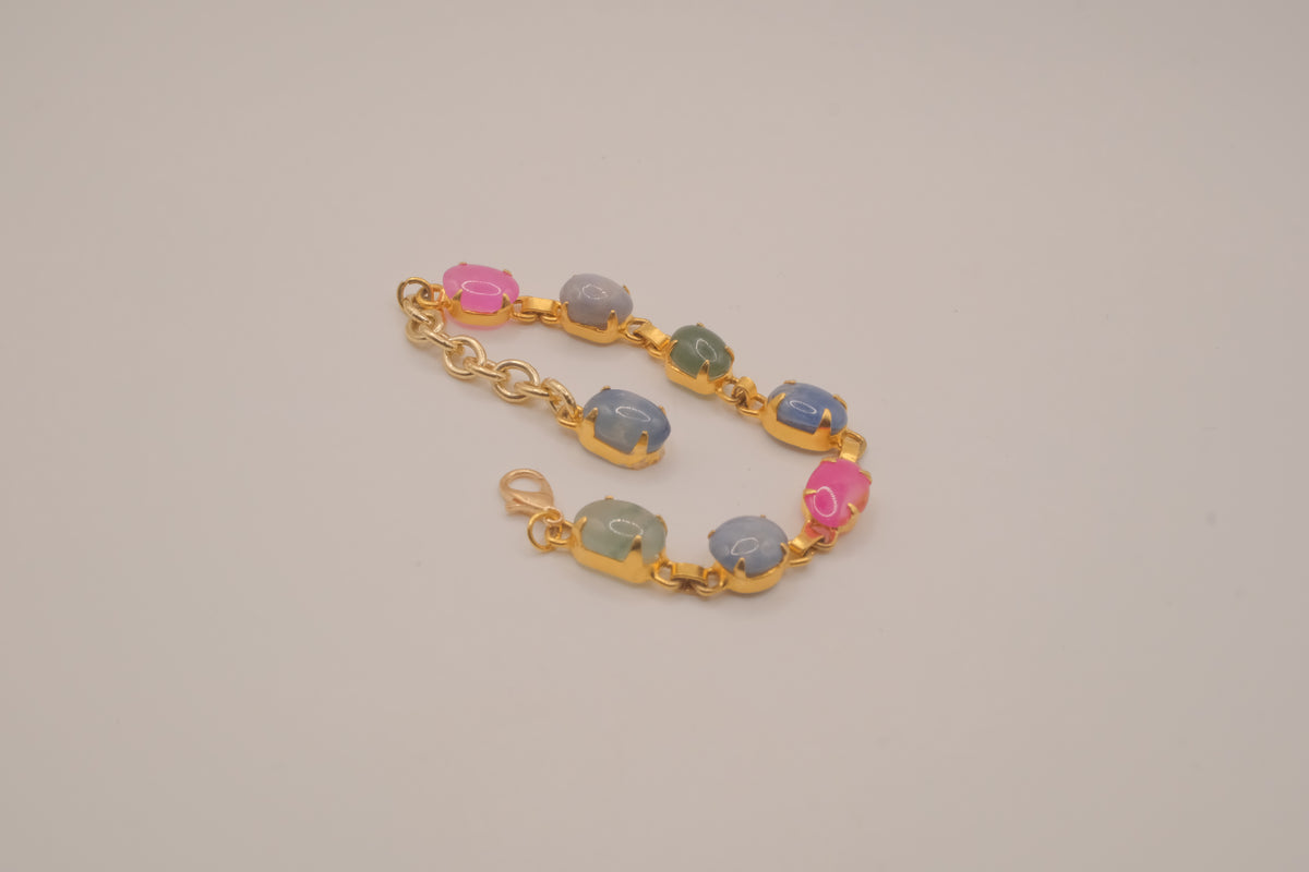 Vintage multi-color cabochon link bracelet (smaller size)