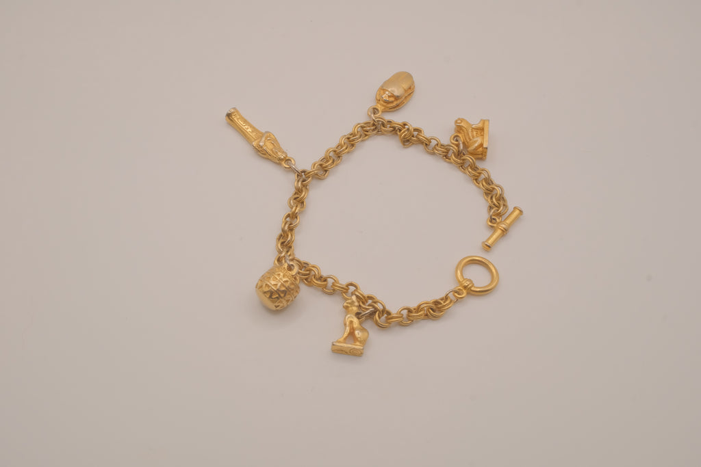 Vintage 22K Gold Plated Cleveland Museum of Art (CMA) Egyptian Charm Bracelet