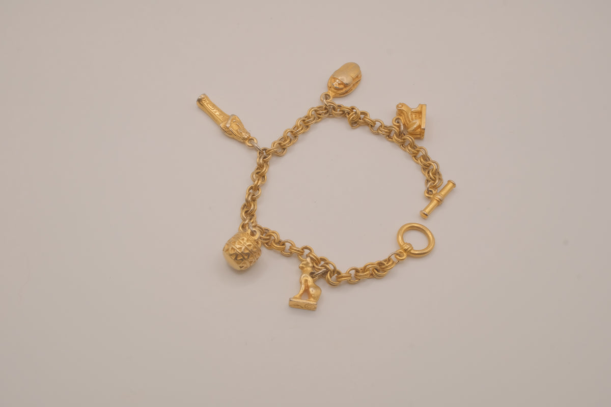 Vintage 22K Gold Plated Cleveland Museum of Art (CMA) Egyptian Charm Bracelet