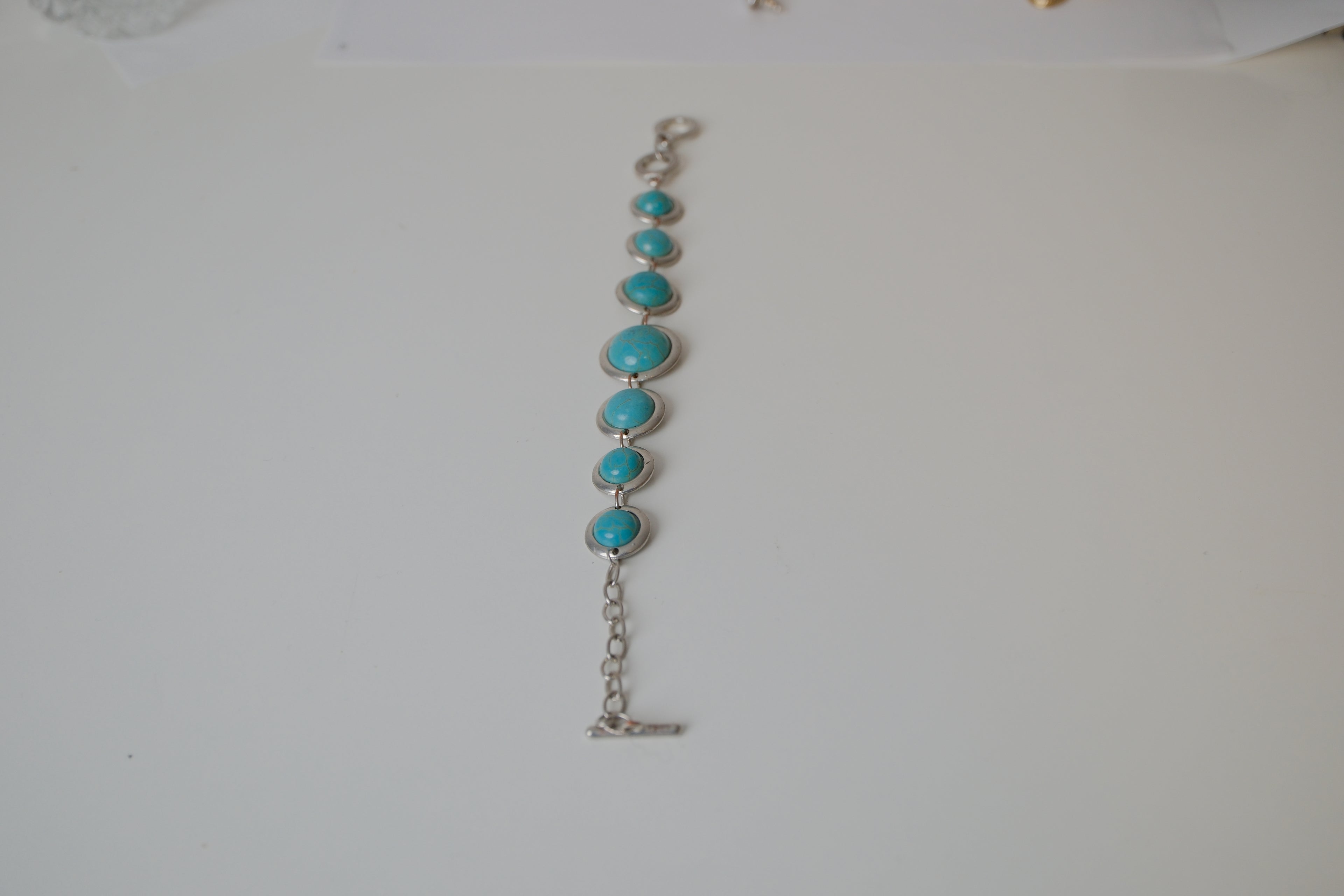 Turquoise and silver link bracelet