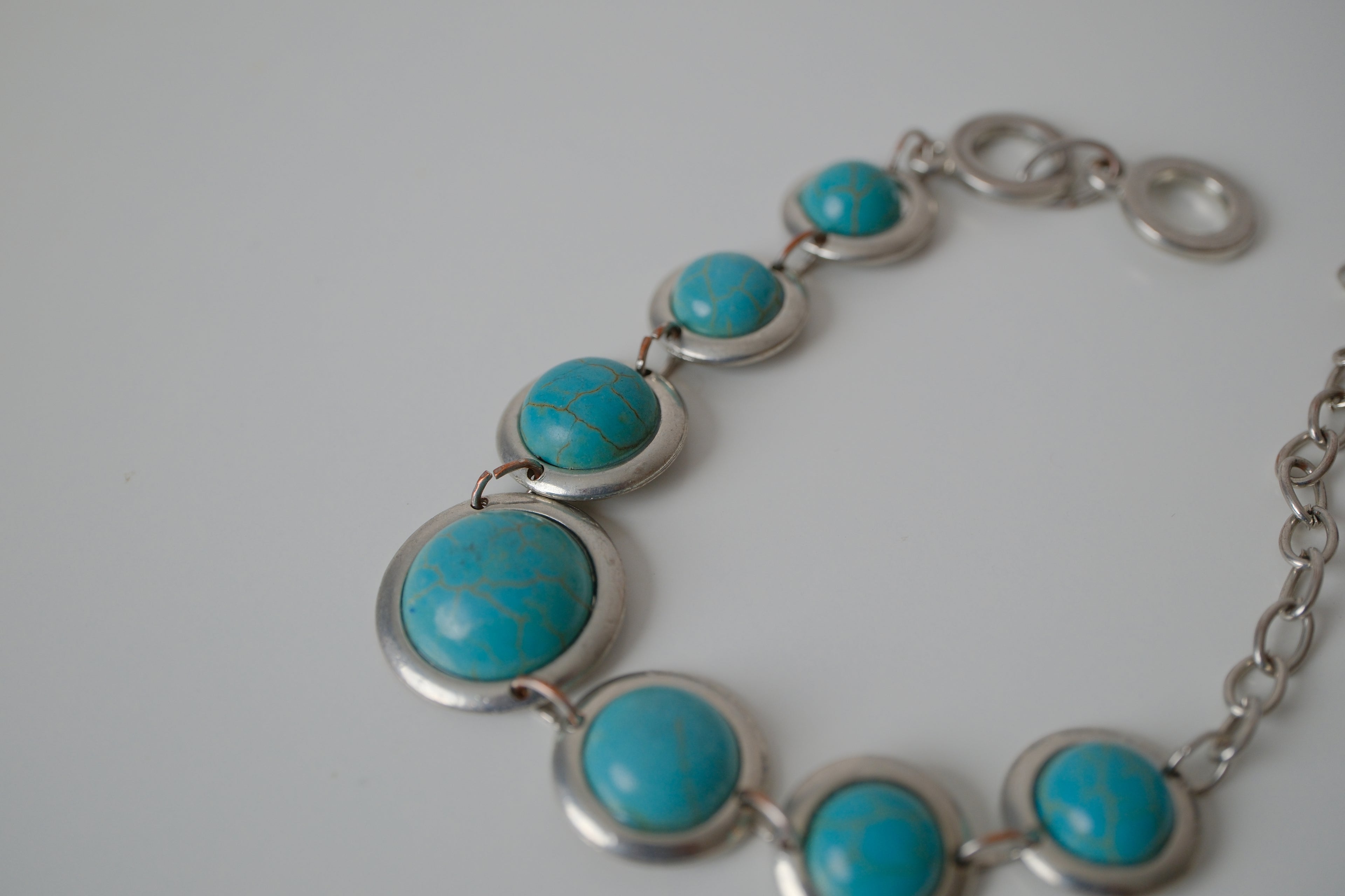Turquoise and silver link bracelet