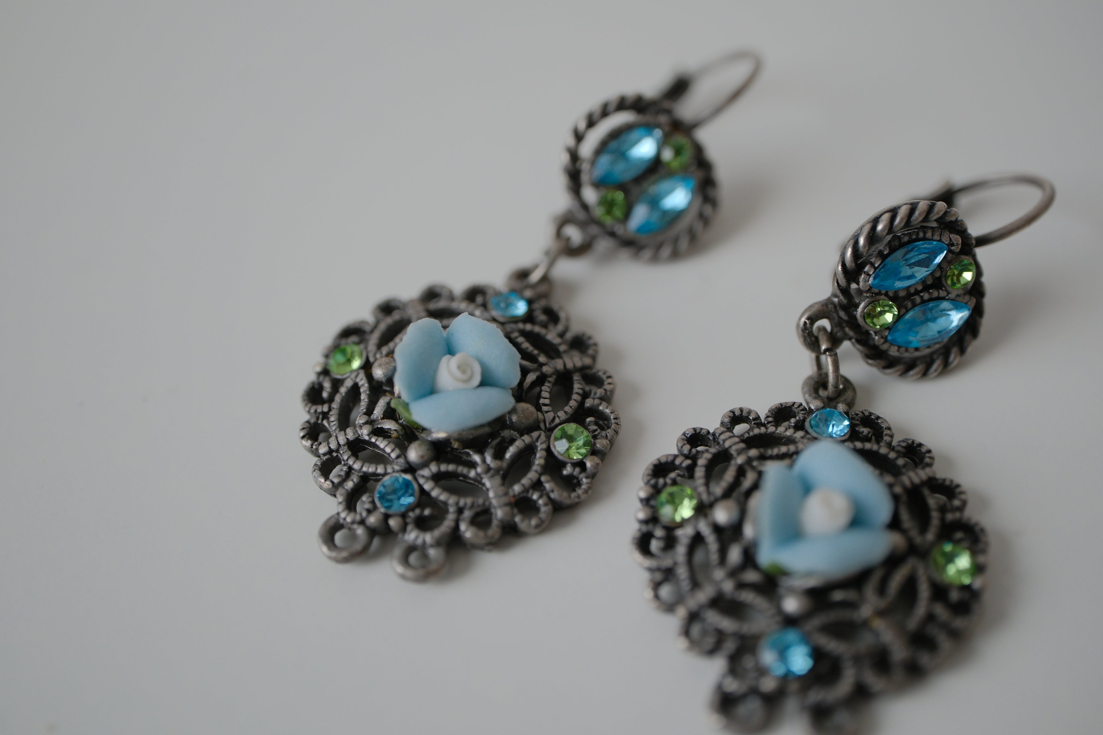 Vintage Blue green Filigree design drop earrings