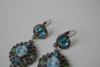 Vintage Blue green Filigree design drop earrings