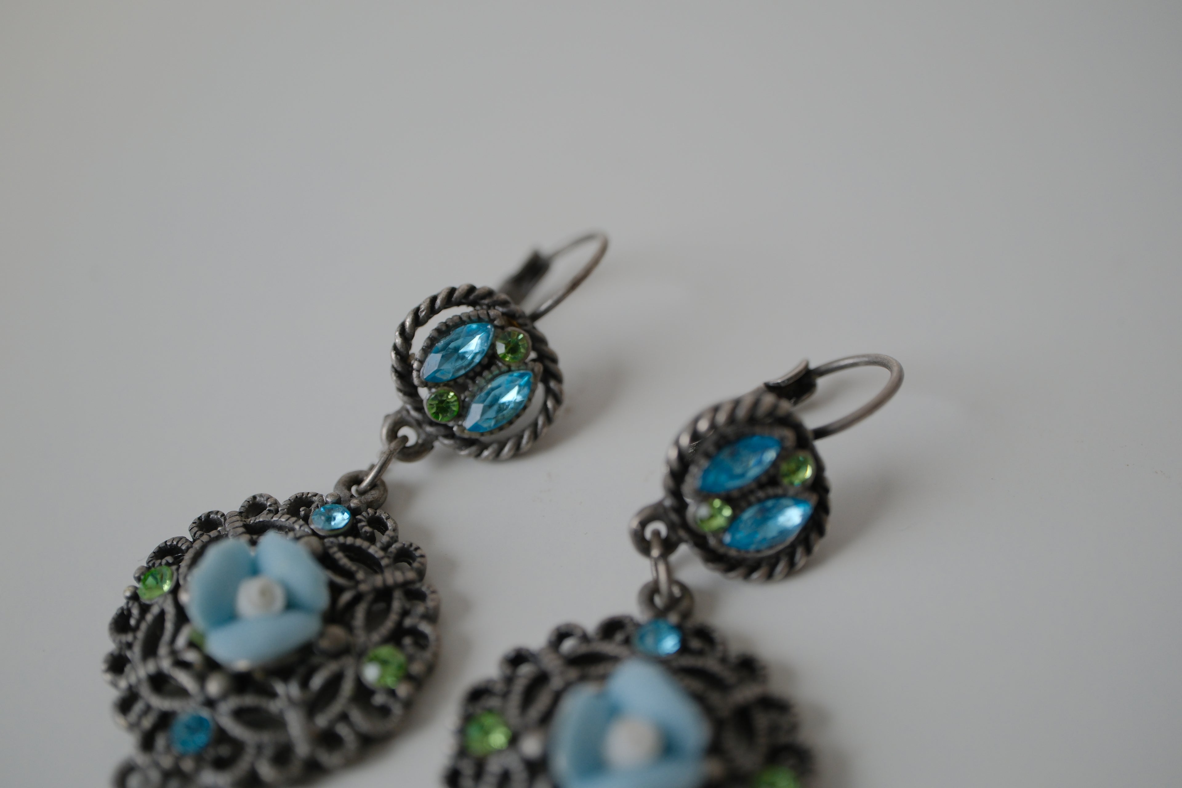 Vintage Blue green Filigree design drop earrings