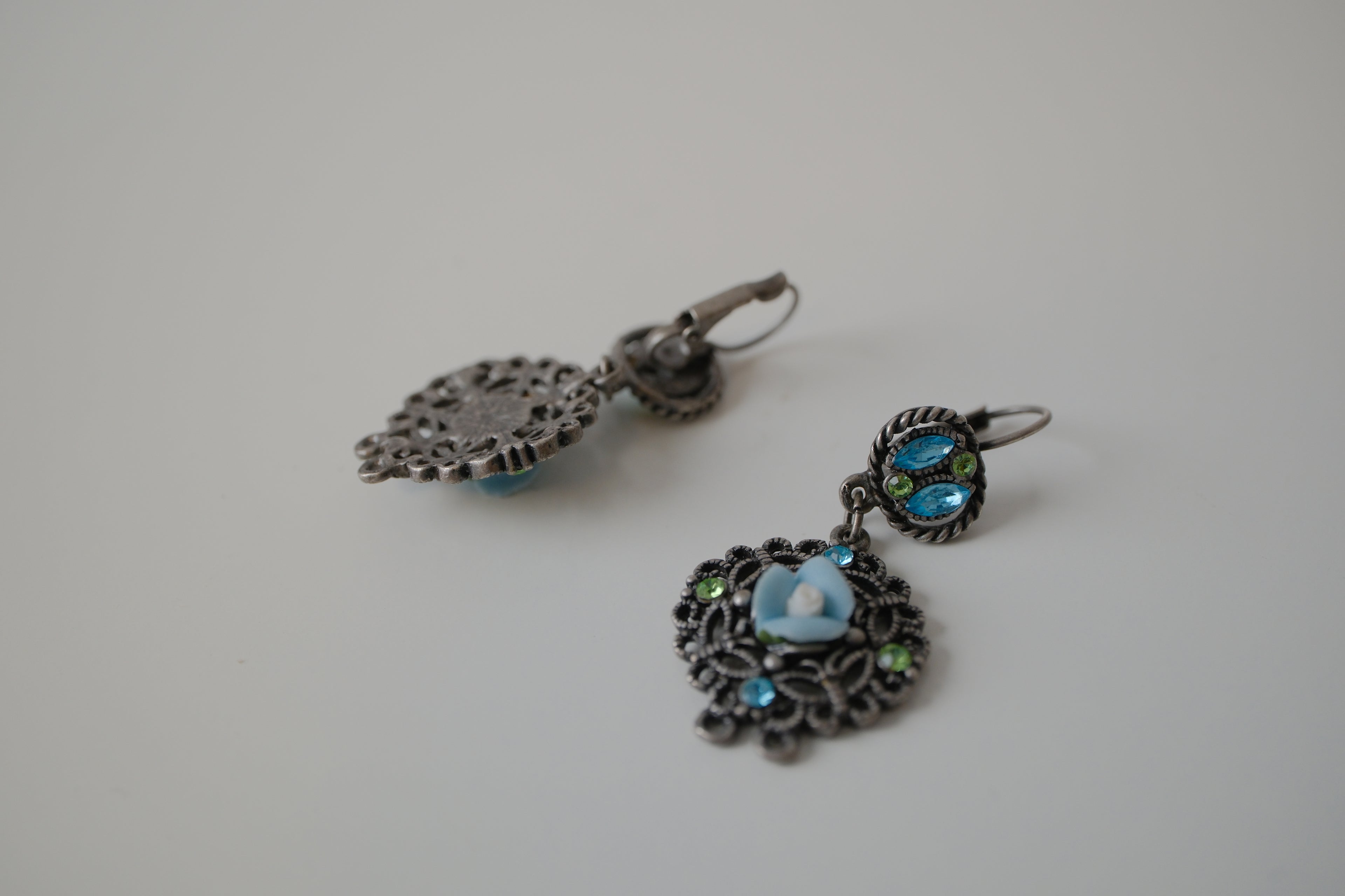 Vintage Blue green Filigree design drop earrings