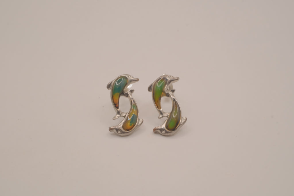 Mood stone dolphin stud earrings