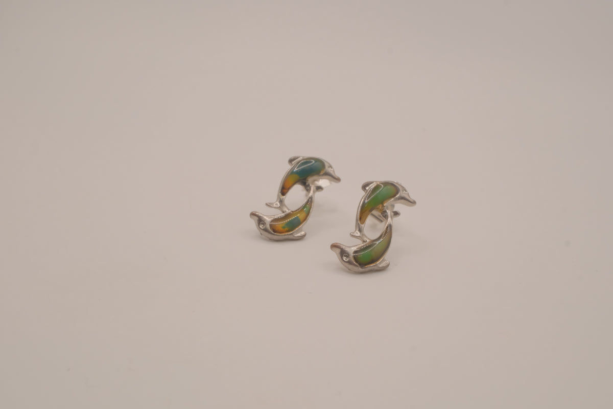 Mood stone dolphin stud earrings