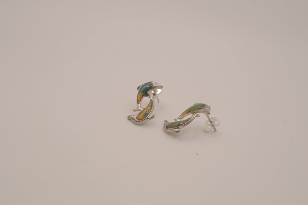 Mood stone dolphin stud earrings