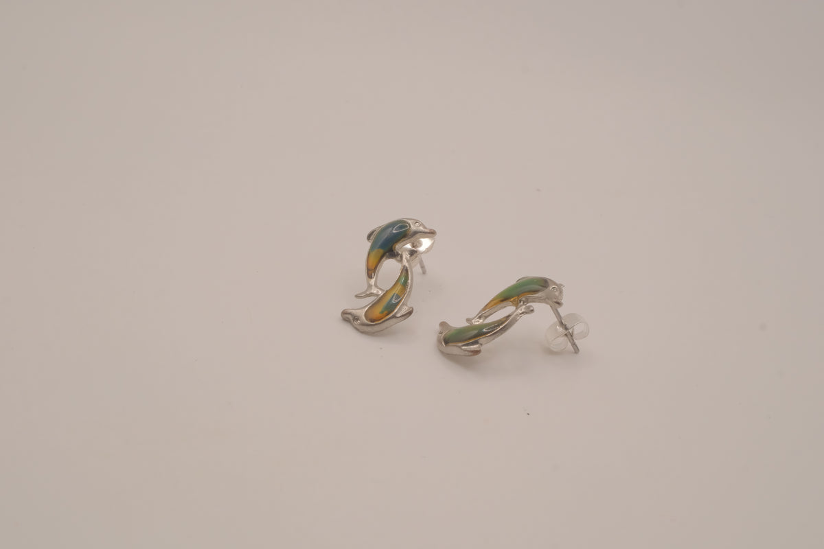 Mood stone dolphin stud earrings