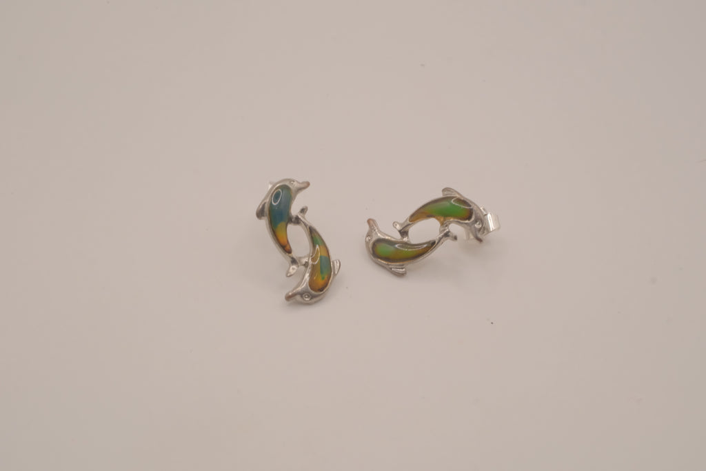 Mood stone dolphin stud earrings