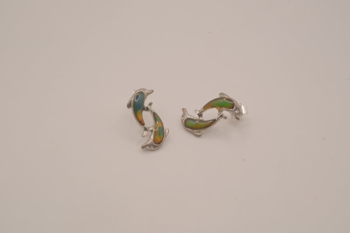 Mood stone dolphin stud earrings