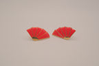 Vintage Japanese-style red enamel fan earrings