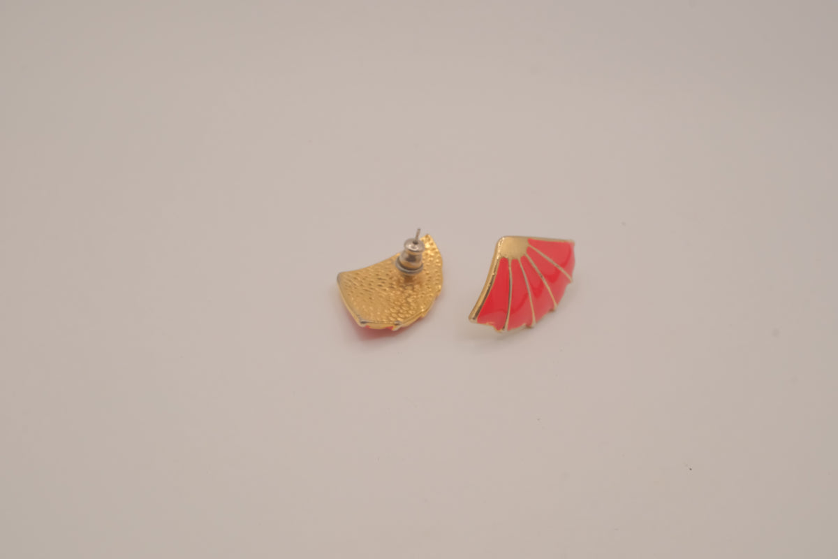 Vintage Japanese-style red enamel fan earrings