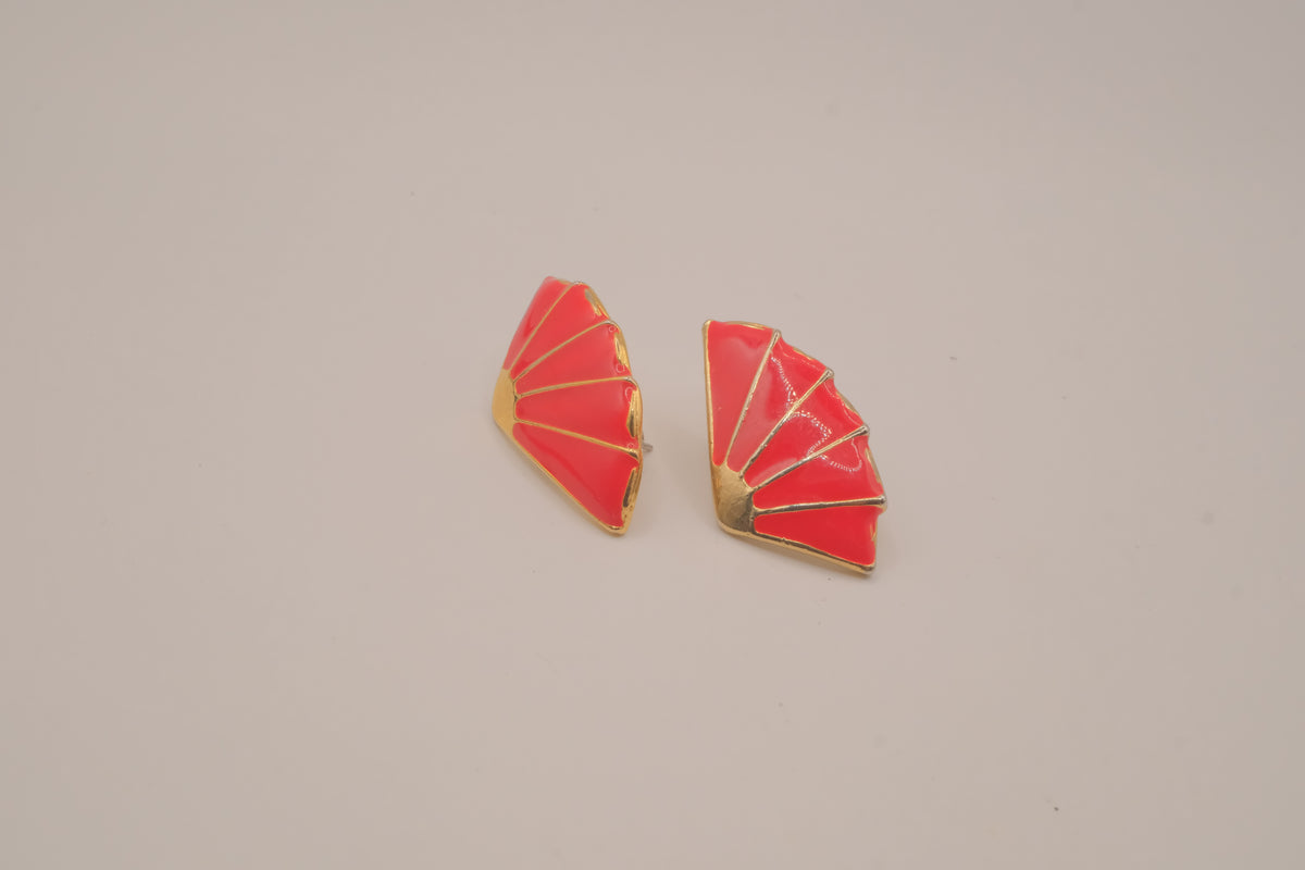 Vintage Japanese-style red enamel fan earrings