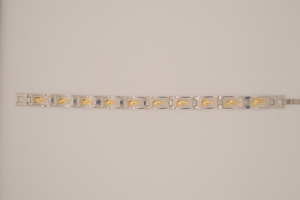 Two-tone vintage dolphin link bracelet&nbsp;