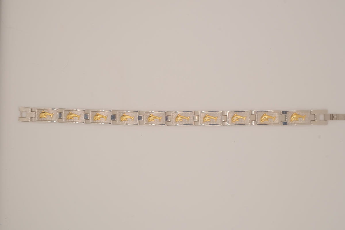 Two-tone vintage dolphin link bracelet&nbsp;