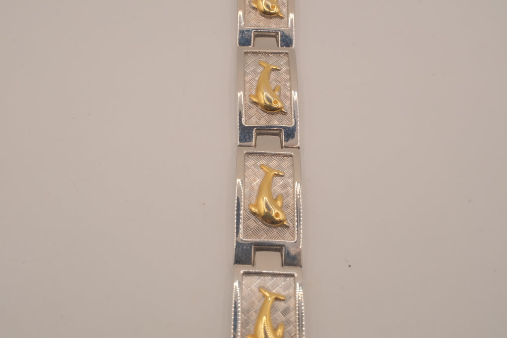 Two-tone vintage dolphin link bracelet&nbsp;