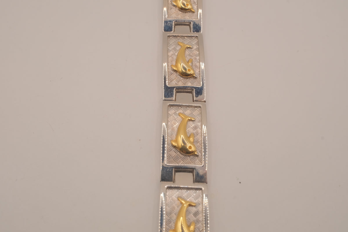 Two-tone vintage dolphin link bracelet&nbsp;