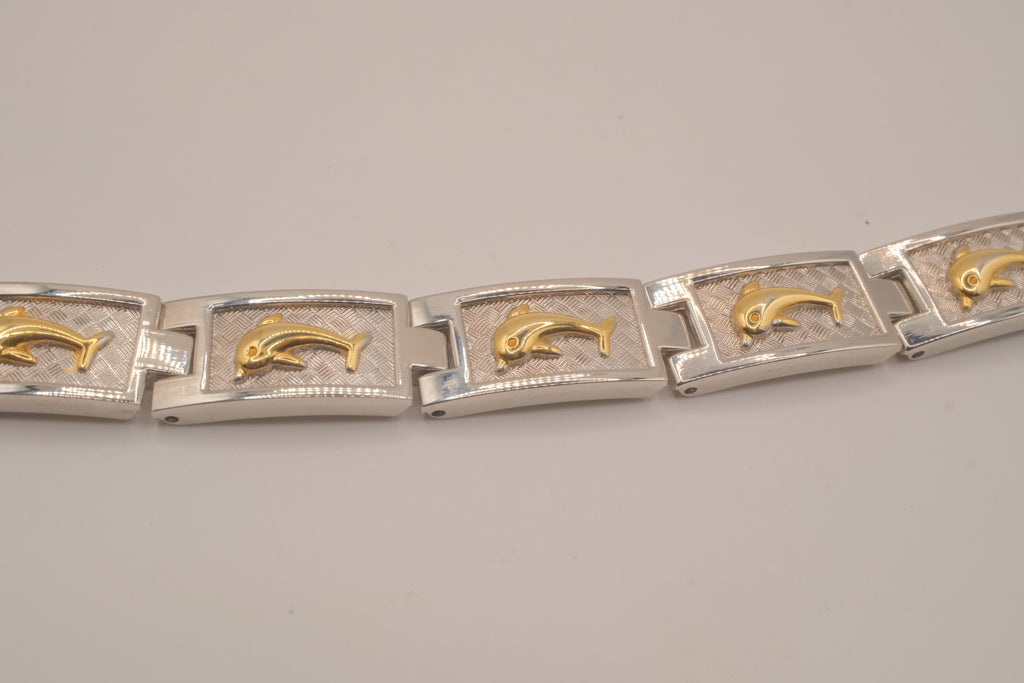 Two-tone vintage dolphin link bracelet&nbsp;