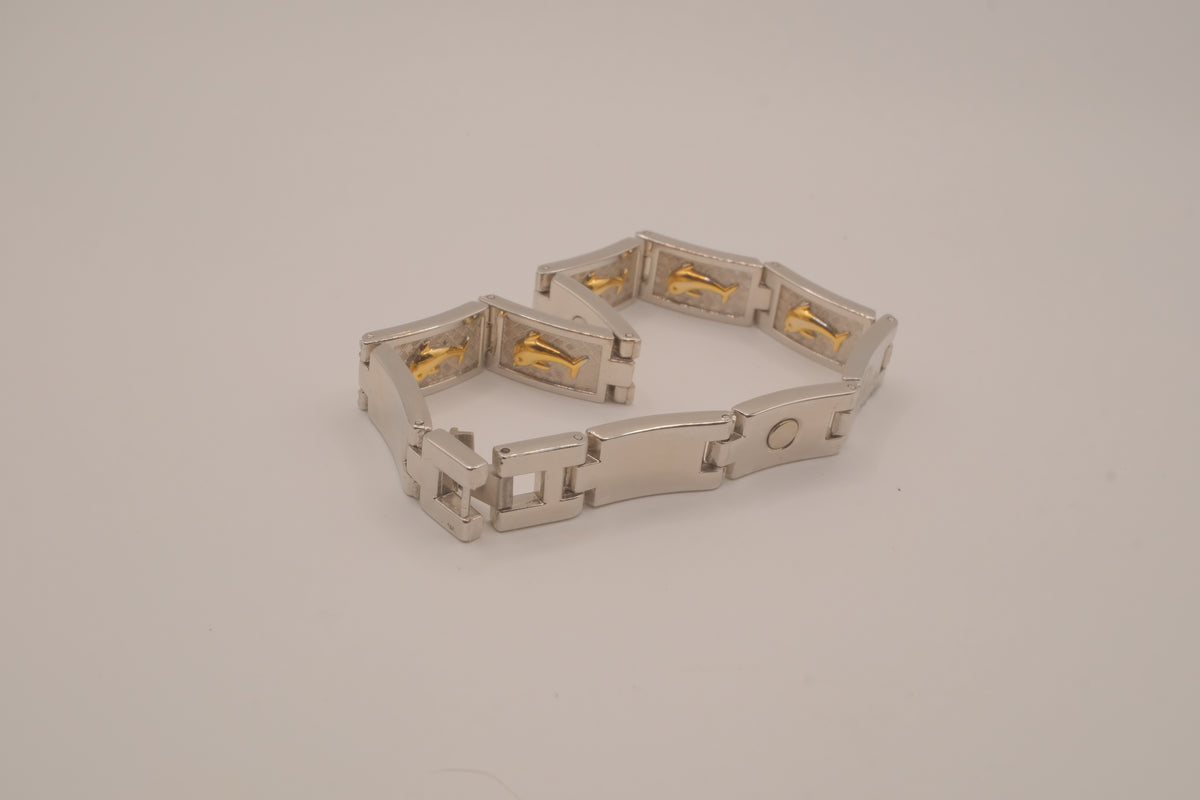 Two-tone vintage dolphin link bracelet&nbsp;