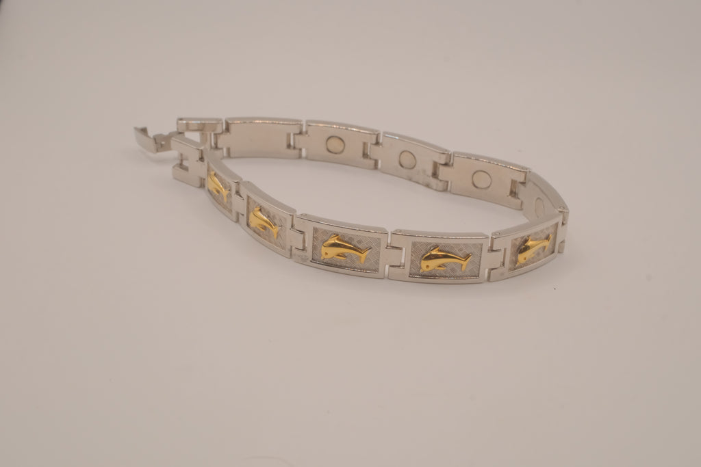 Two-tone vintage dolphin link bracelet&nbsp;