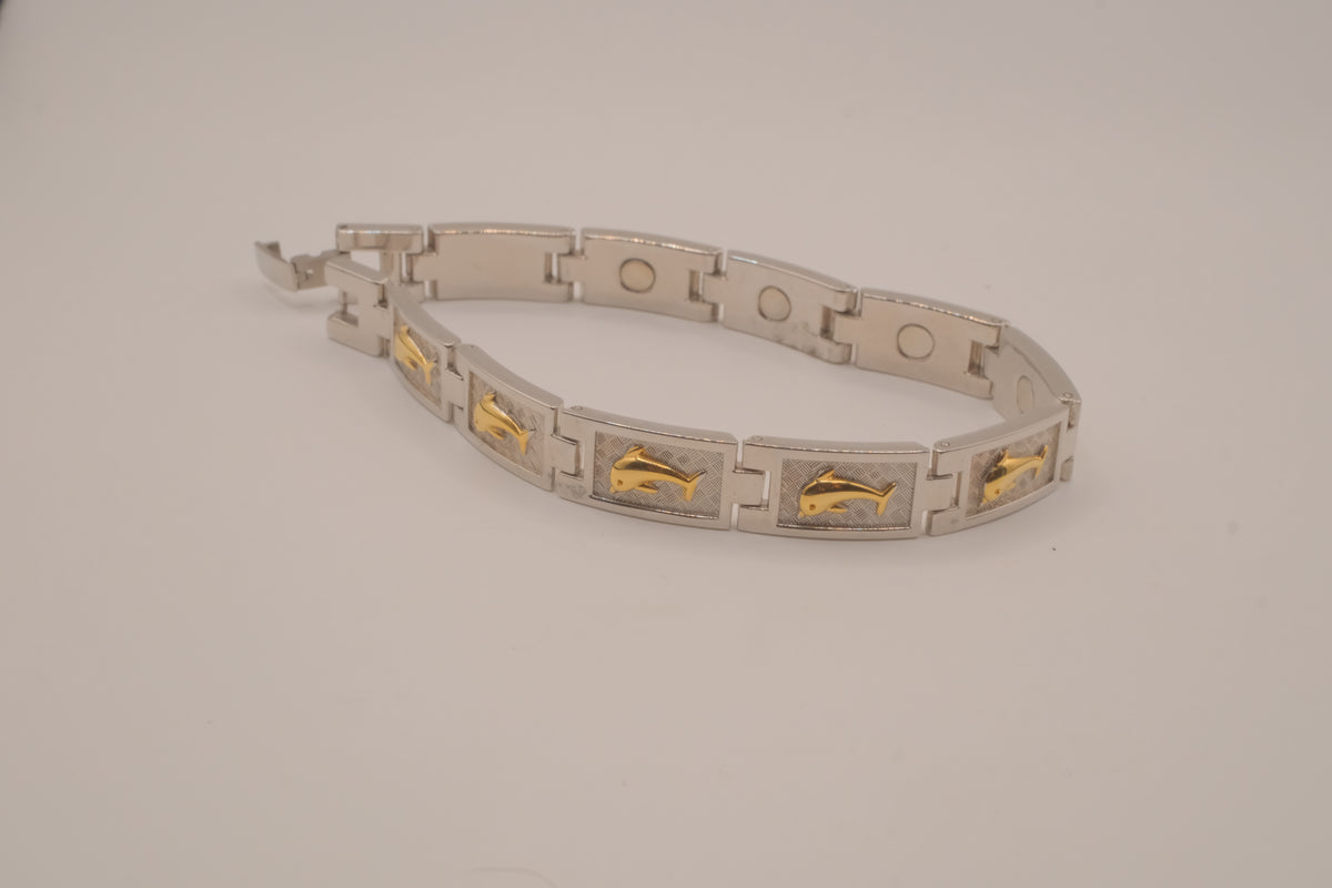 Two-tone vintage dolphin link bracelet&nbsp;