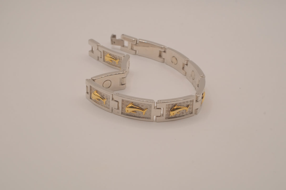 Two-tone vintage dolphin link bracelet&nbsp;