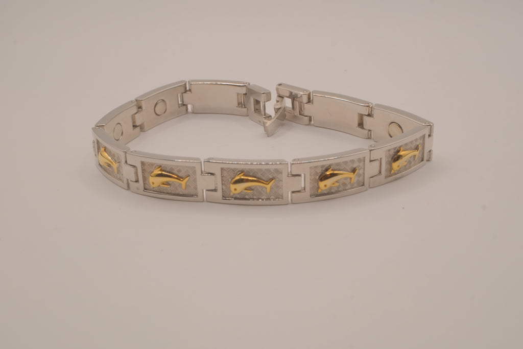 Two-tone vintage dolphin link bracelet&nbsp;