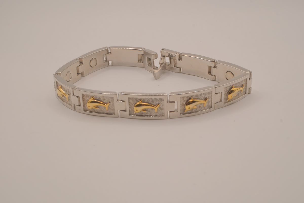 Two-tone vintage dolphin link bracelet&nbsp;