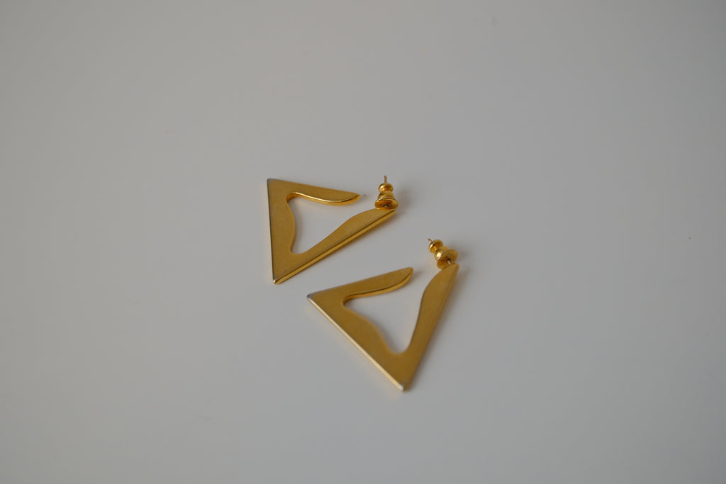 Vintage Gold tone triangle hoop earrings&nbsp;