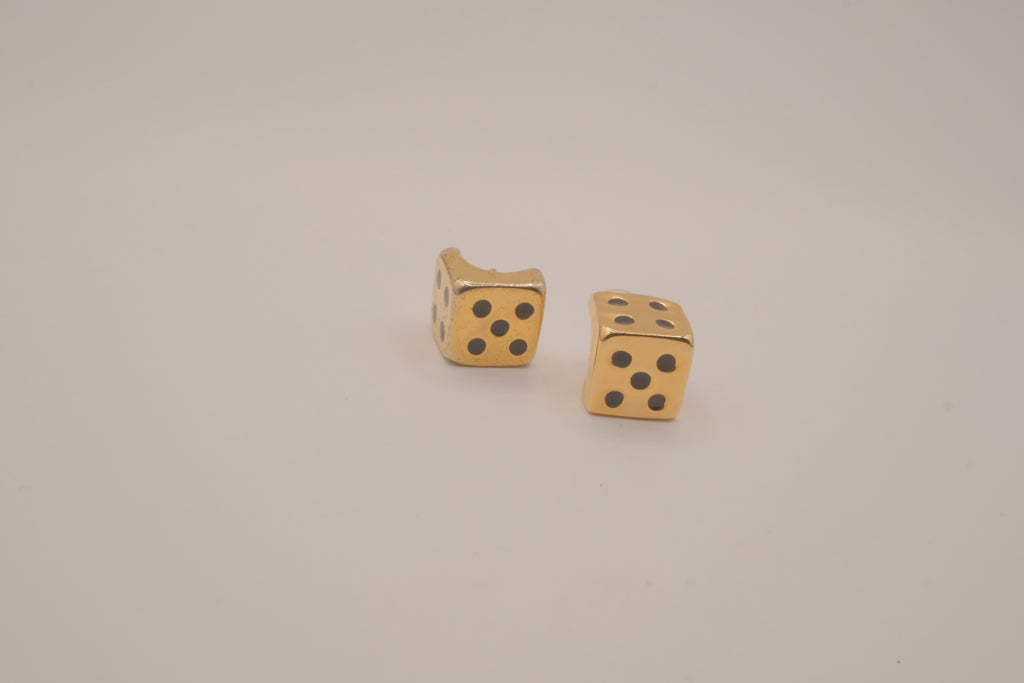 Vintage gold dice stud earrings