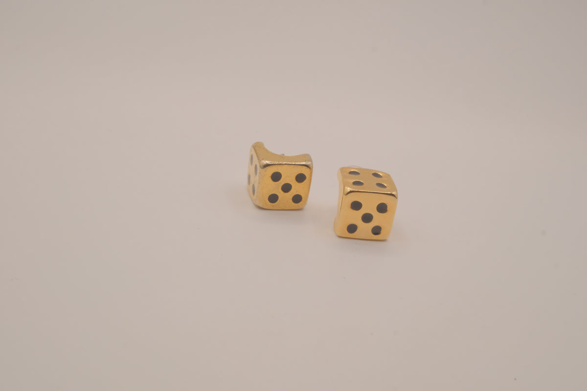 Vintage gold dice stud earrings