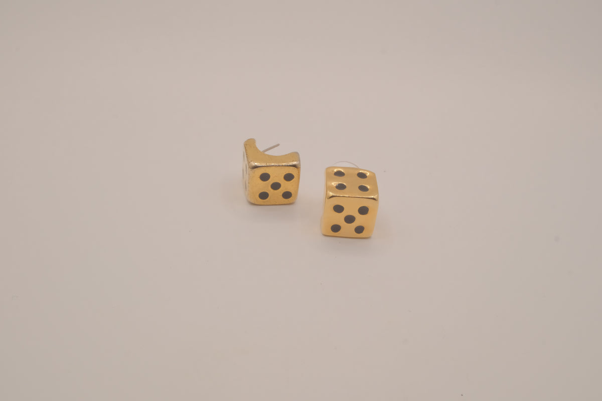 Vintage gold dice stud earrings