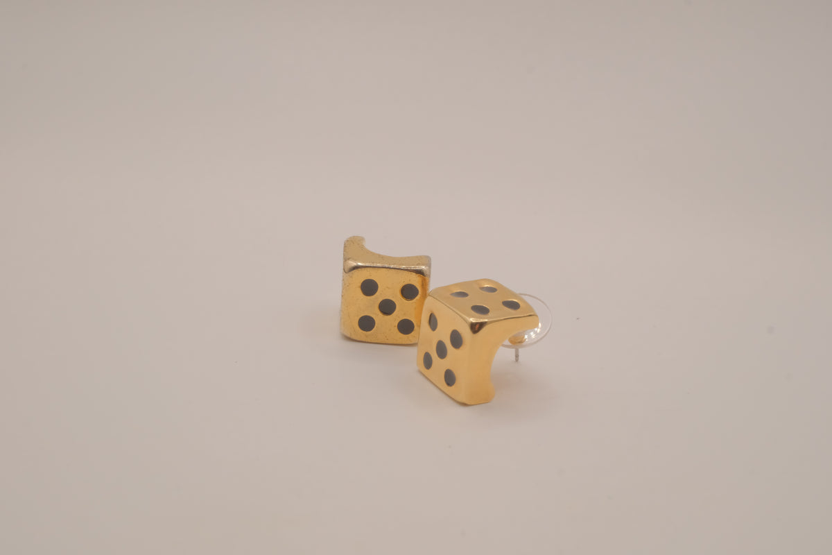 Vintage gold dice stud earrings