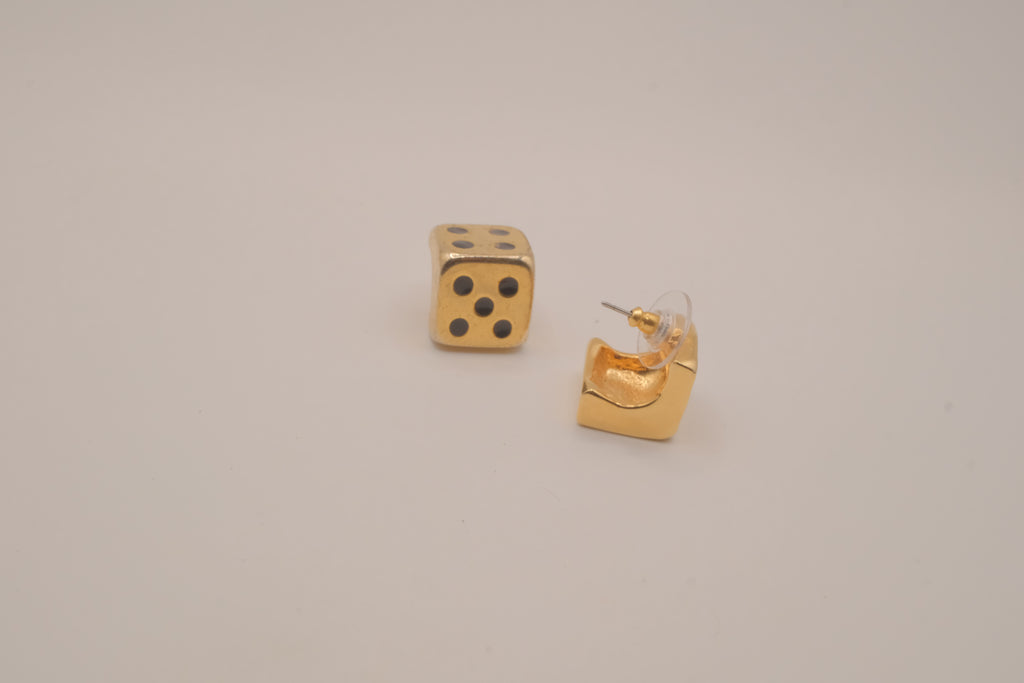Vintage gold dice stud earrings