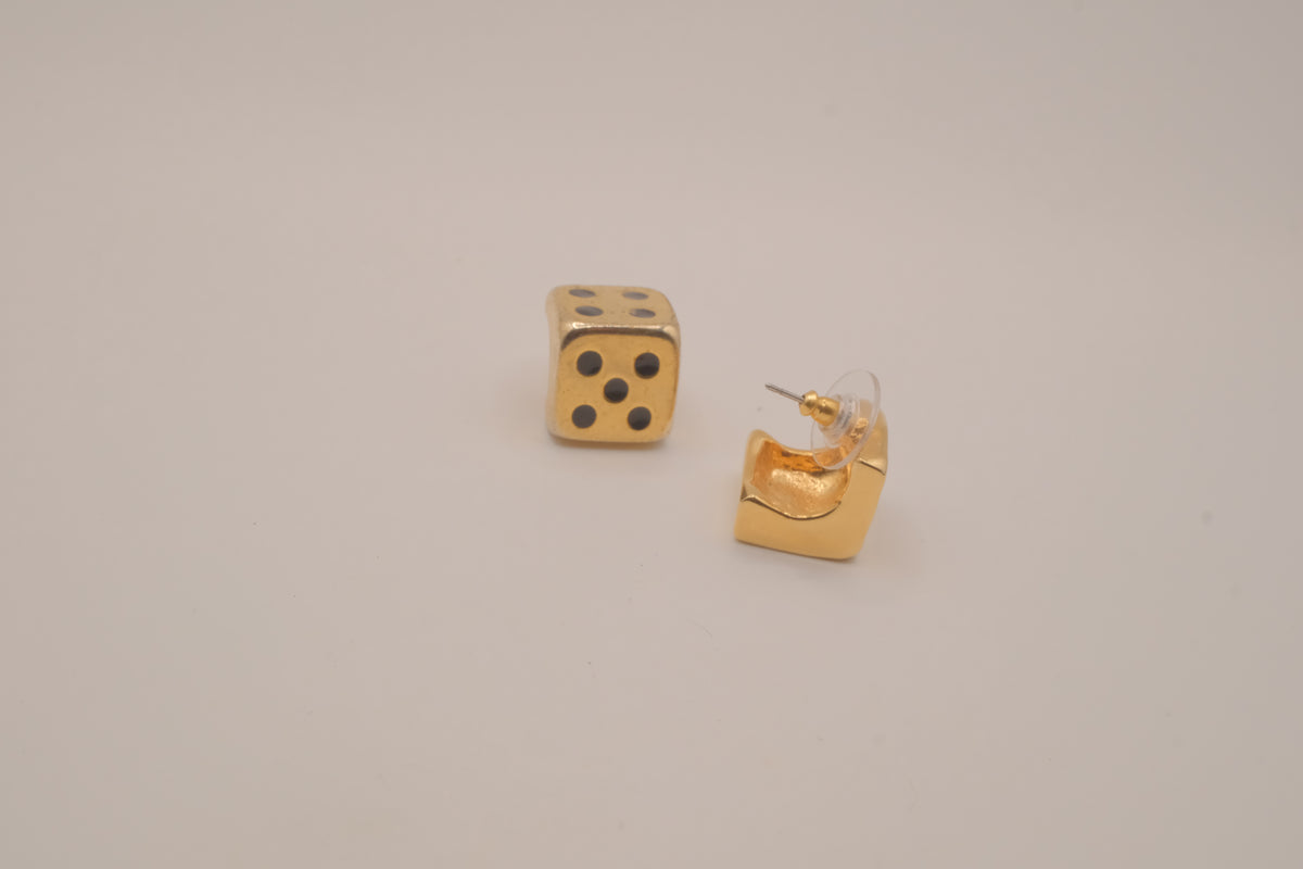 Vintage gold dice stud earrings