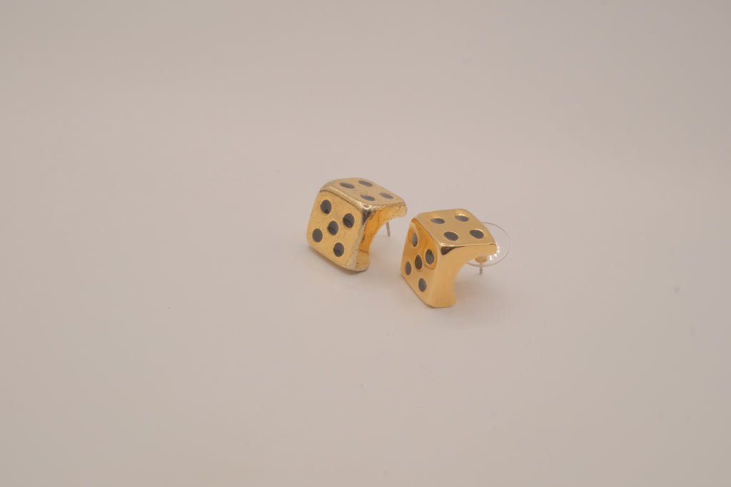Vintage gold dice stud earrings