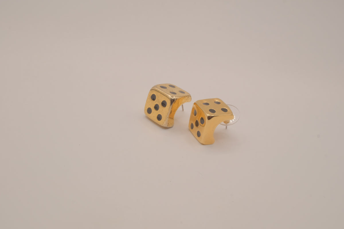 Vintage gold dice stud earrings