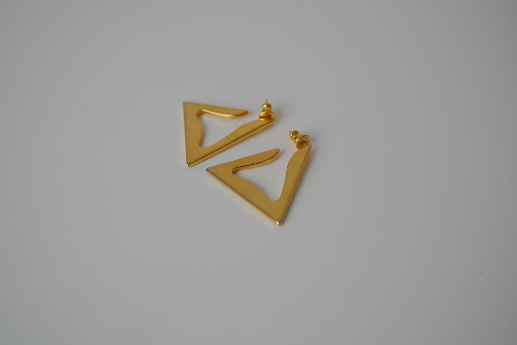 Vintage Gold tone triangle hoop earrings&nbsp;