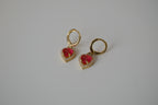 Vintage Gold toned Red heart drop earrings